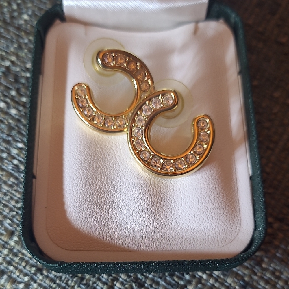 Swarovski Elegant Gold Crystal Stud Earrings